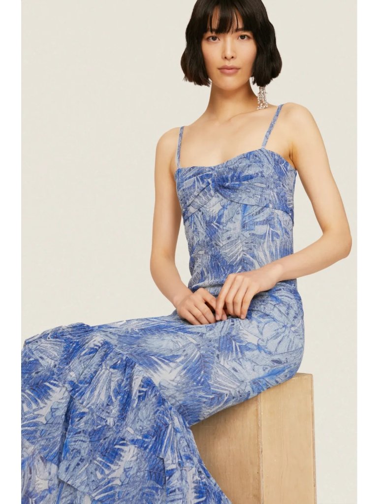 Mia Vesper Frond Mermaid Dress In Blue Small Womens Maxi Long Gown Cocktail — image 4 of 8